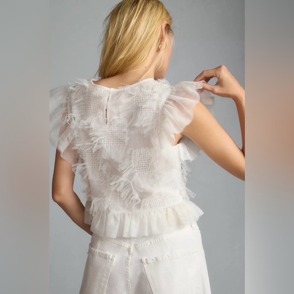 &MERCI Elegant Ivory Ruffle Blouse size L - Picture 3 of 15